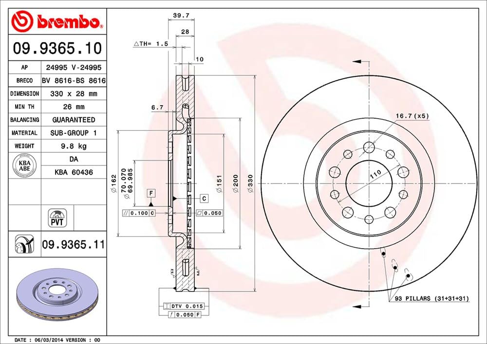 Brembo 09.9365.11 Coated Disc Line tarcza hamulcowa – 1 sztuka