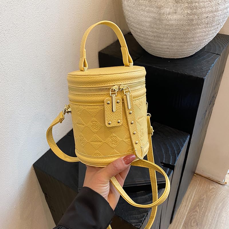 Crossbody Bucket Bags for Women Small Quilted Cylinder Round Purses Shoulder Mini Leather Barrel Top Handle Handbags4