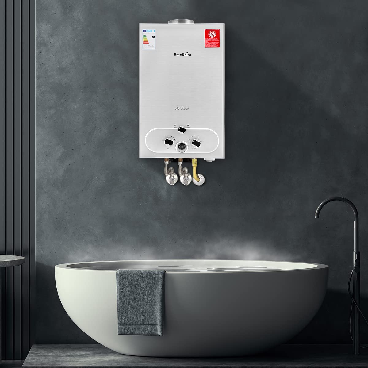 20LPM Gas Durchlauferhitzer, 40KW Propangas Durchlauferhitzer mit Super Niedrigem 0,1 bar Startwasserdruck, Betrieben mit LPG für Dusche & Täglichen Gebrauch