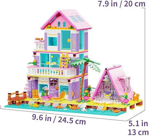 Miniatura 8 de HEGOAI Bloques de construcción para niñas, juguetes de casa de ensueño, juego de construcción de amigos junto a la playa, juego de construcción