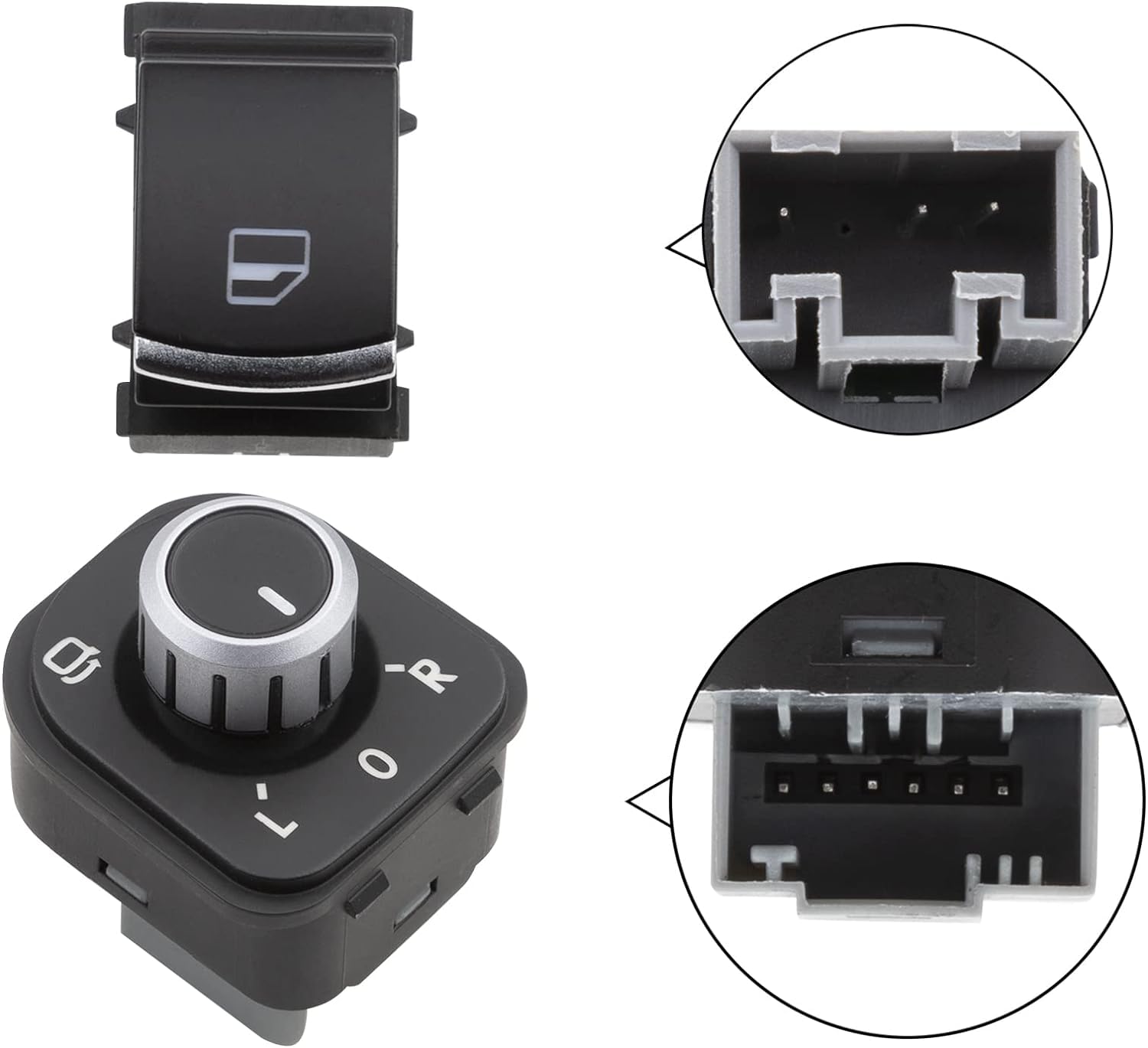 set da 6 interruttori per alzacristalli, fari e luci cromati per VW Golf 5 6 Passat 3C, compatibili con OEM: 5ND959857 5ND941431B 5ND959565A 5ND959855