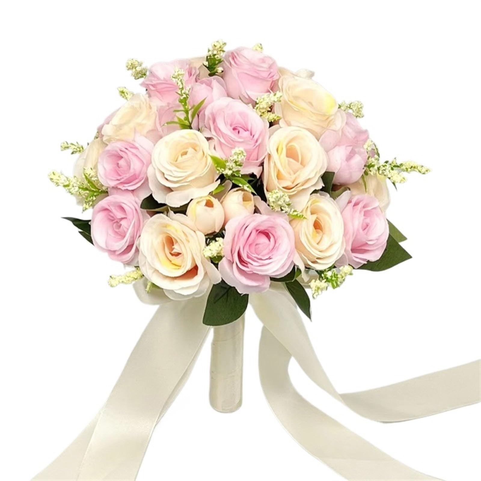 NDLHXKFRP Wedding bouquets for brides and bridesmaids, Artificial Rose Wedding Bouquet with Silk Ribbon, Multicolor for Bridesmaid Bridal Party(Pink Champagne)
