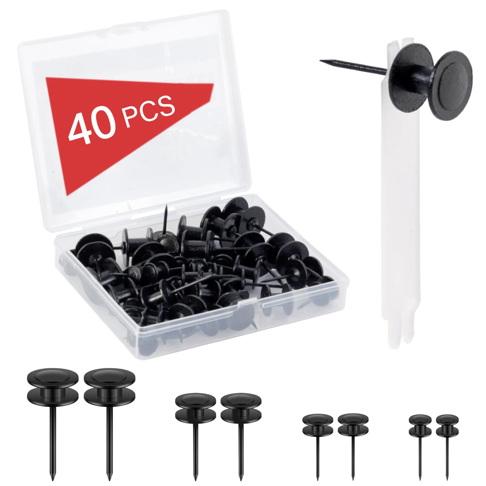 BoxedHome 40 PCS Push Pins, Metall schwarz Daumen Tacks für