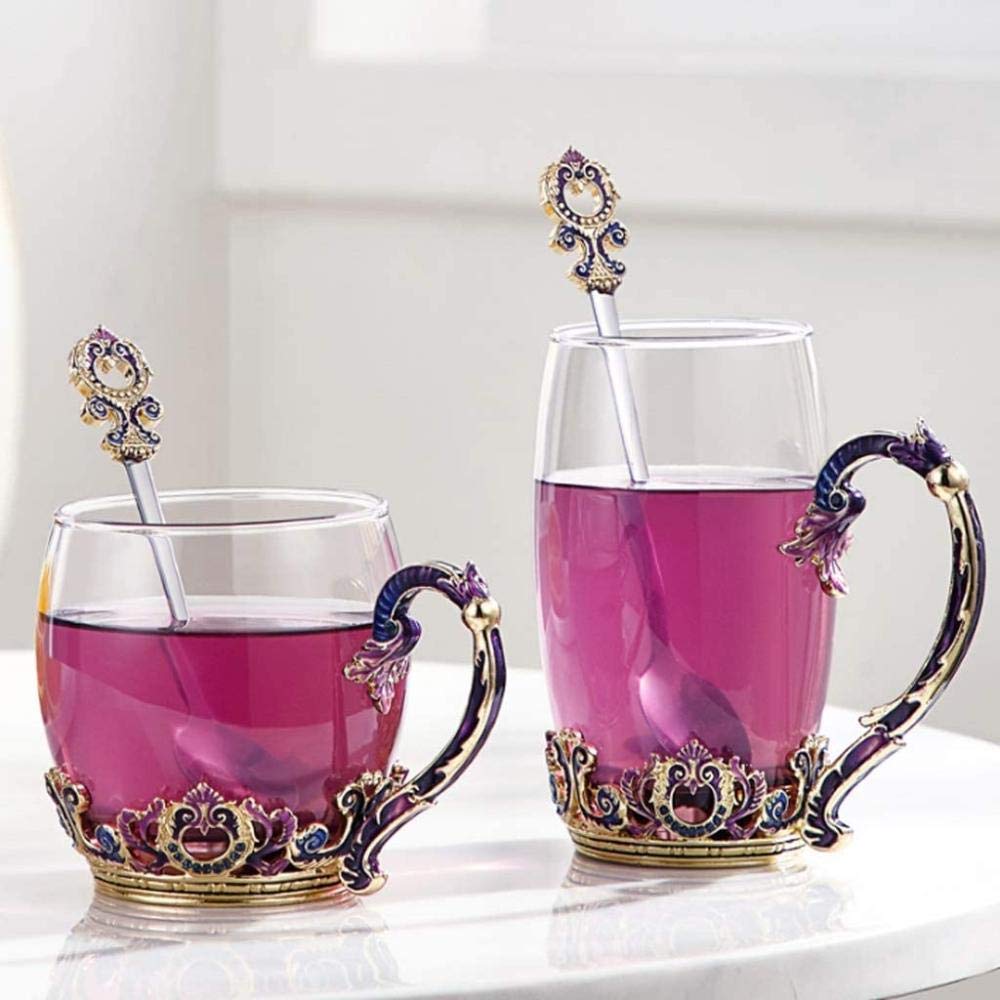 Regalo Donna Compleanno Natale Tazza Da Tè Vetro Con Fiori 3D - Regalo Elegante Per Donna, Mamma, Compleanno E San Valentino Tazza Vetro 3D Fiori