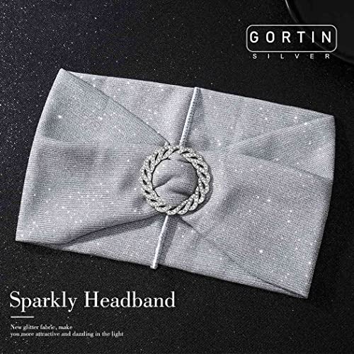 Gortin Sparkle Sequins Headbands Wide Head Wraps Rhinestones Turban Headband Stretch Boho Headbands Yoga Hair Bands Glitter Headscarfs Night Fashion Headpiece For Women And Girls Pack Of 1 (A-Silver) #TOP2