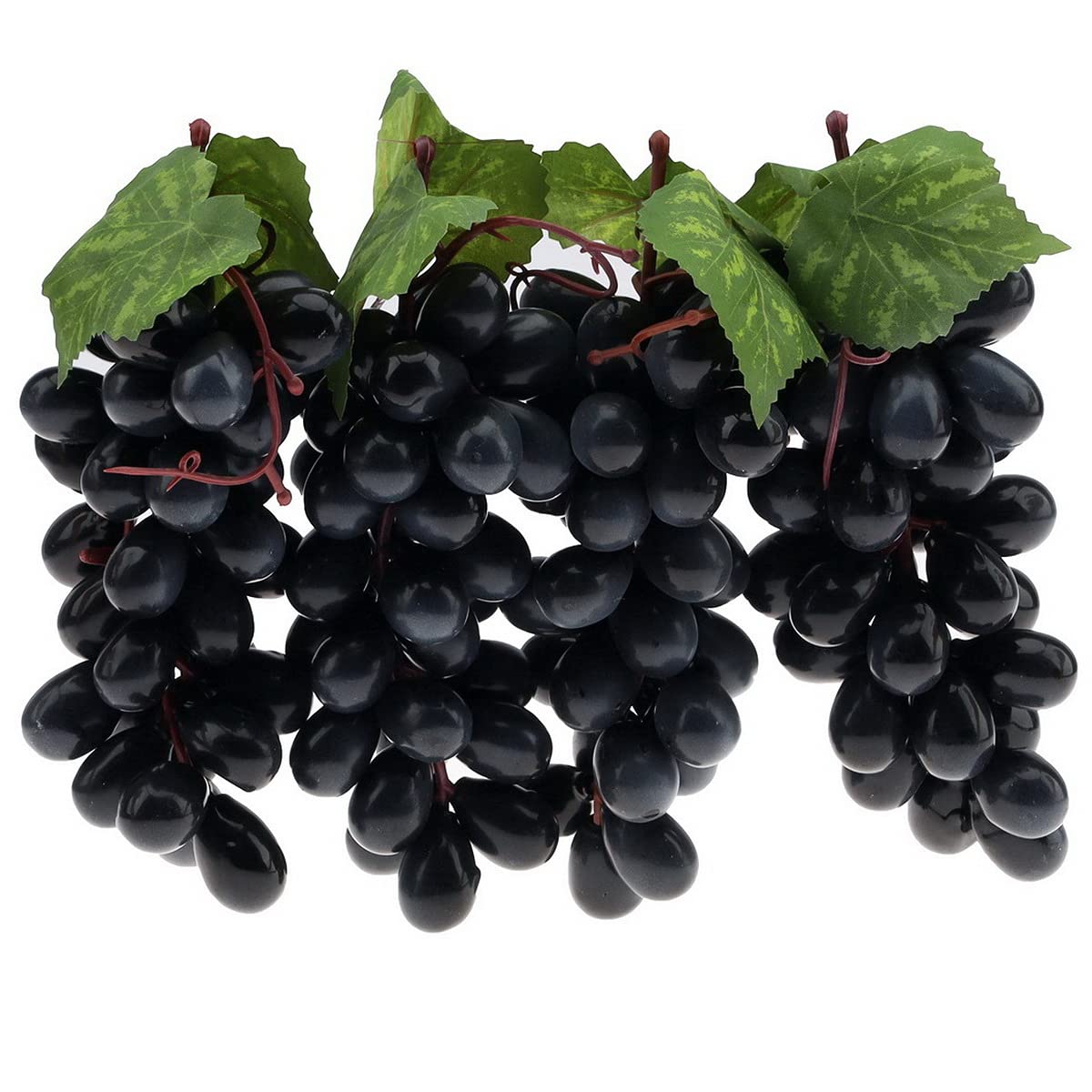 Woration 4 Bunches Artificial Grape Lifelike Simulation Fruit Decorative Fake Black Grapes with Vines Kitchen Office Garden Home Prop Cabinet Display (36 kernels)