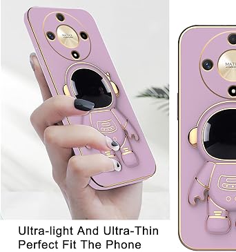 Compatible with Honor X9b Case with Plating Creative Astronaut Cartoon Holder Pink, Honor Magic 6 Lite Phone Case Silicone Shockproof Stand Soft TPU Protective Slim Cover (Purple)