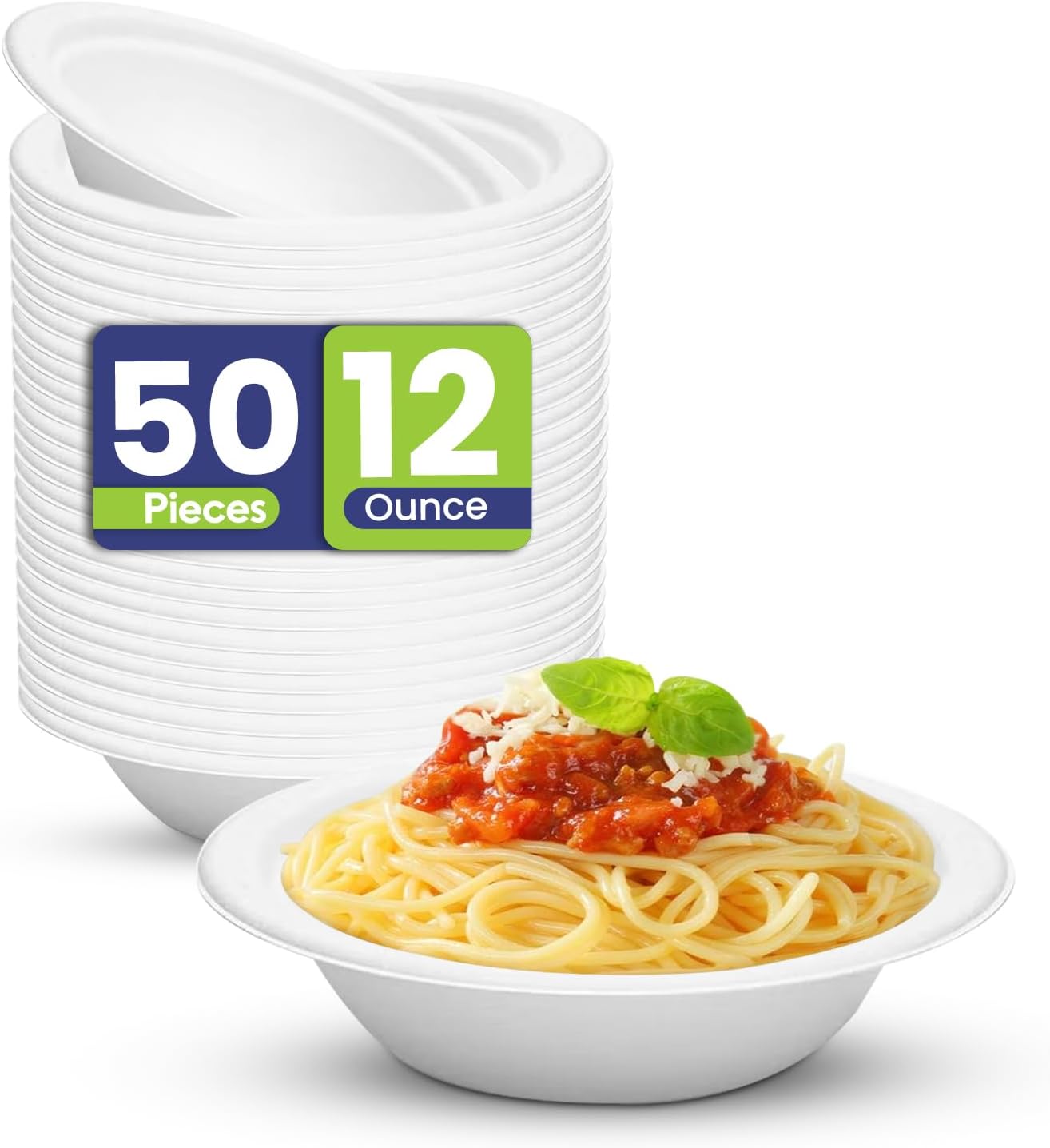 Biodegradable Eco Friendly Sugarcane Bowls, 12 Oz Bagasse Plant Based Compostable Disposable, Alternative to Paper and Foam Bowls - 50 Pieces.