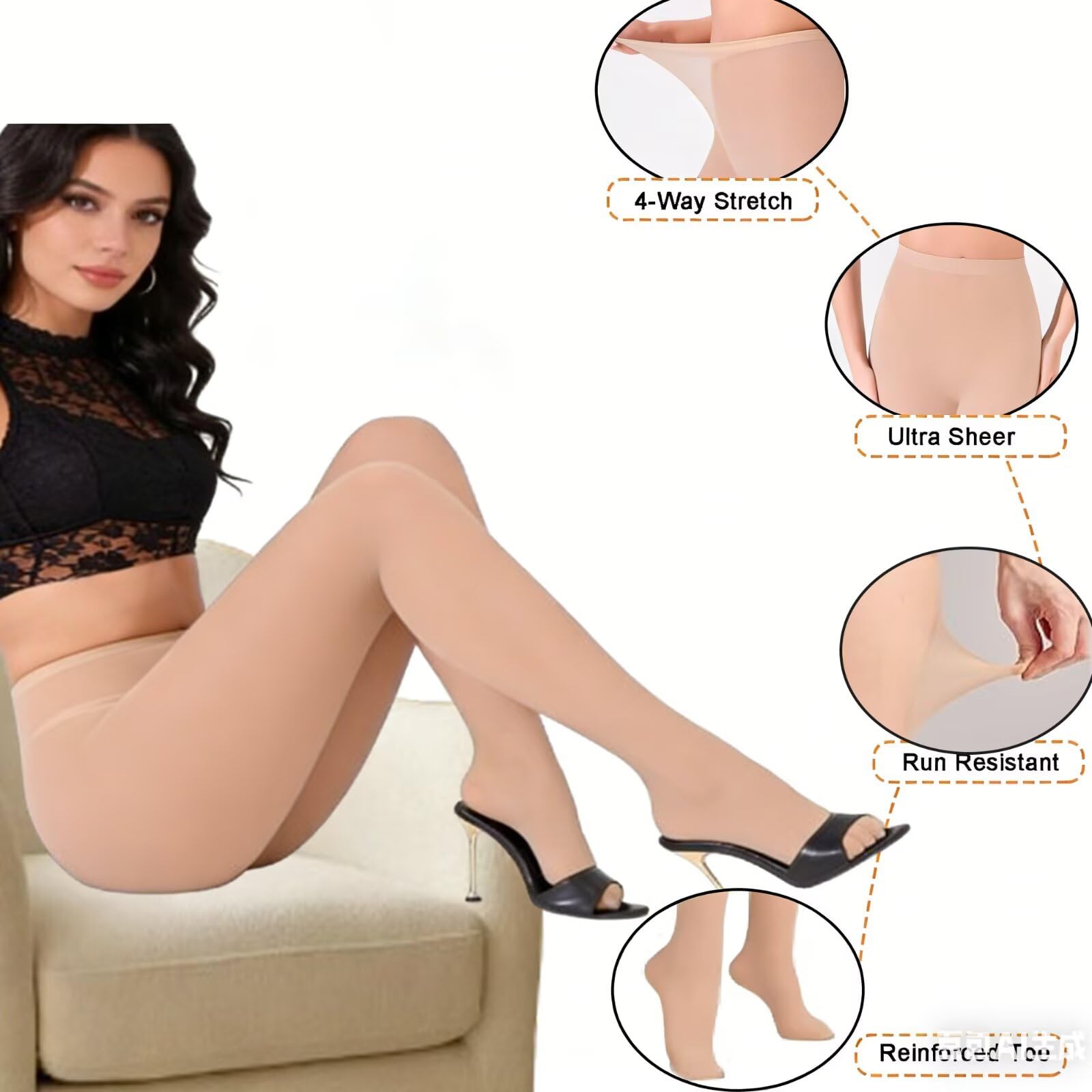 Medias transparentes para mujer, 20D ultrafinas, con control de abdomen, de nailon y elastano suave, en color negro nude, varios paquetes, tallas S–4XL