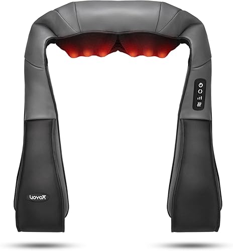 Shiatsu Masajeador de cuello y espalda con calor, masaje eléctrico de tejido profundo 4D para hombro, espalda, cuello y cuerpo completo, alivio del