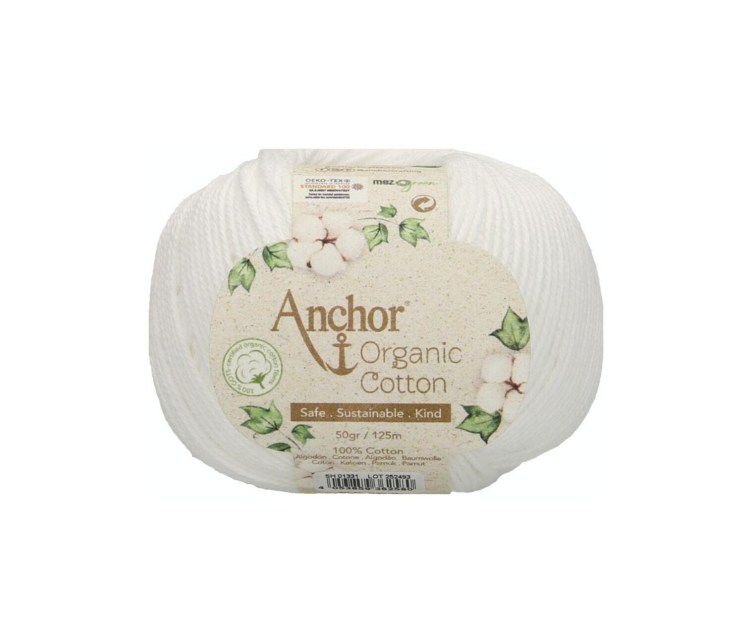 Anchor 01331 Organic Cotton, 50 G, Thickness: 4, Presentation: 125 M Snowy White Crochet Yarn