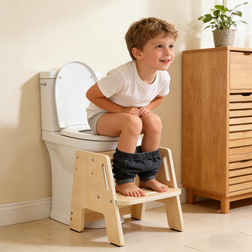 Marchepied en Bois pour Enfant - 2 marches - Antidérapant - avec poignée - Marchepied en Bois Stable pour Salle de Bain, lavabo, Cuisine, Chambre d'enfant - en Bois Massif - Charge maximale : 130 kg