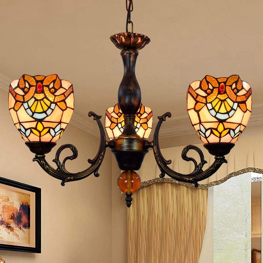 Żyrandol Tiffany 6-calowy styl witrażowy wisiorek światła odwrócony wisiorek sufitowy barokowy odcień 3 ramię wisiorek światło
