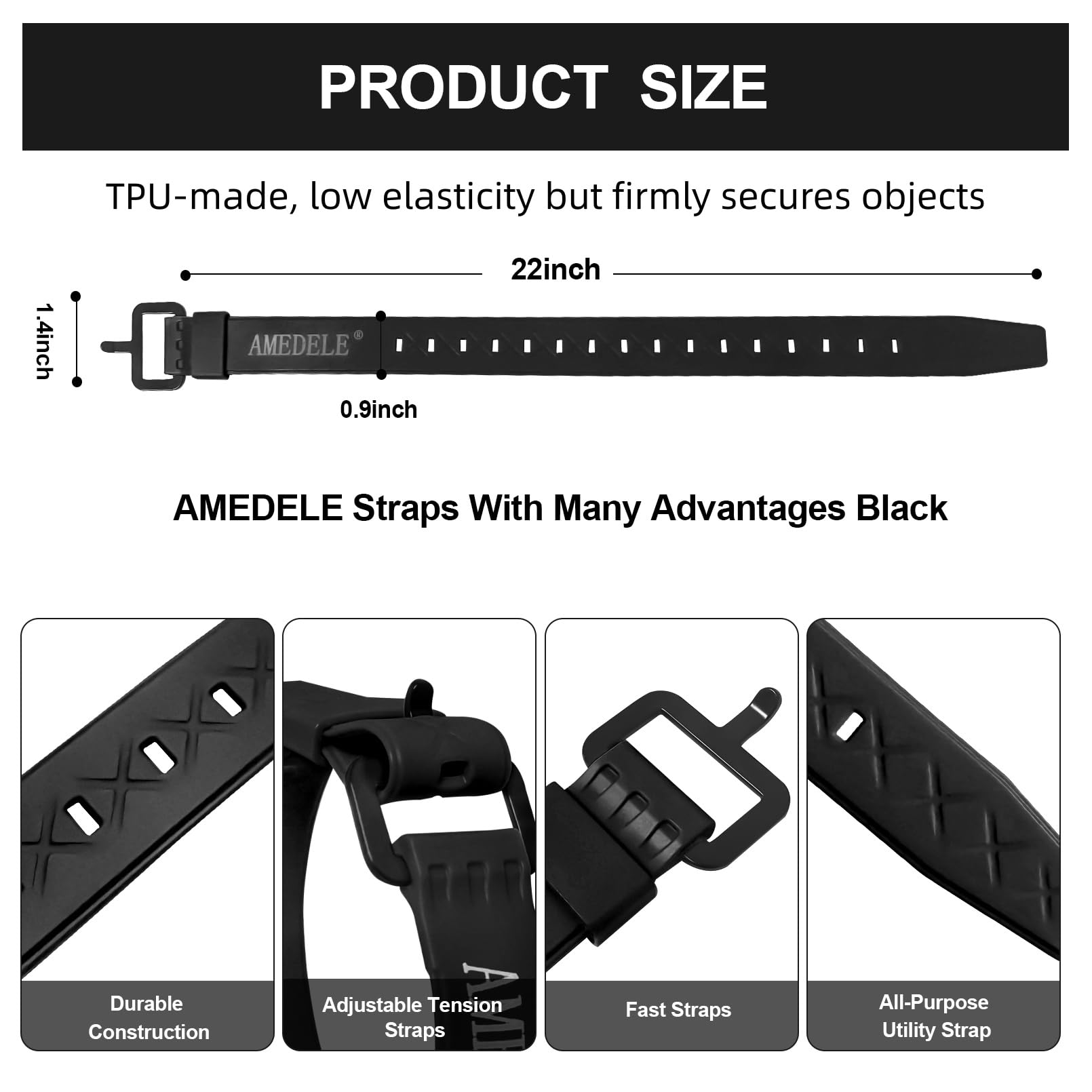 4 Pack 22" Rubber Tie Down Straps,Quick Lashing Straps with -2 4 Pack 22" Rubber Tie Down Straps,Quick Lashing Straps with -2