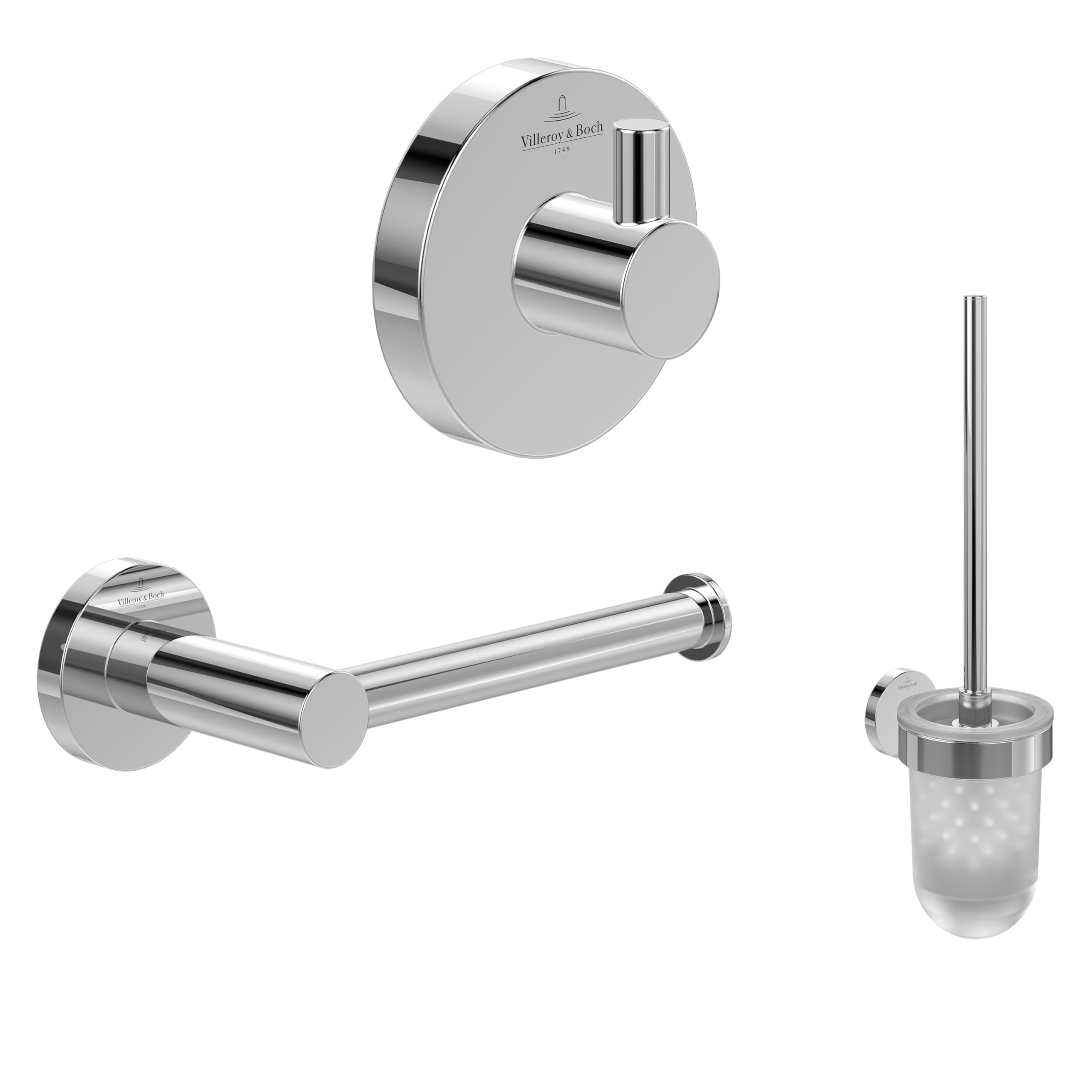 Juego de Accesorios de baño Elements-Tender de Villeroy & Boch (Paquete 3 en 1), Juego de Accesorios de baño Compuesto por toallero, portarrollos sin Tapa y escobillero, Cromo