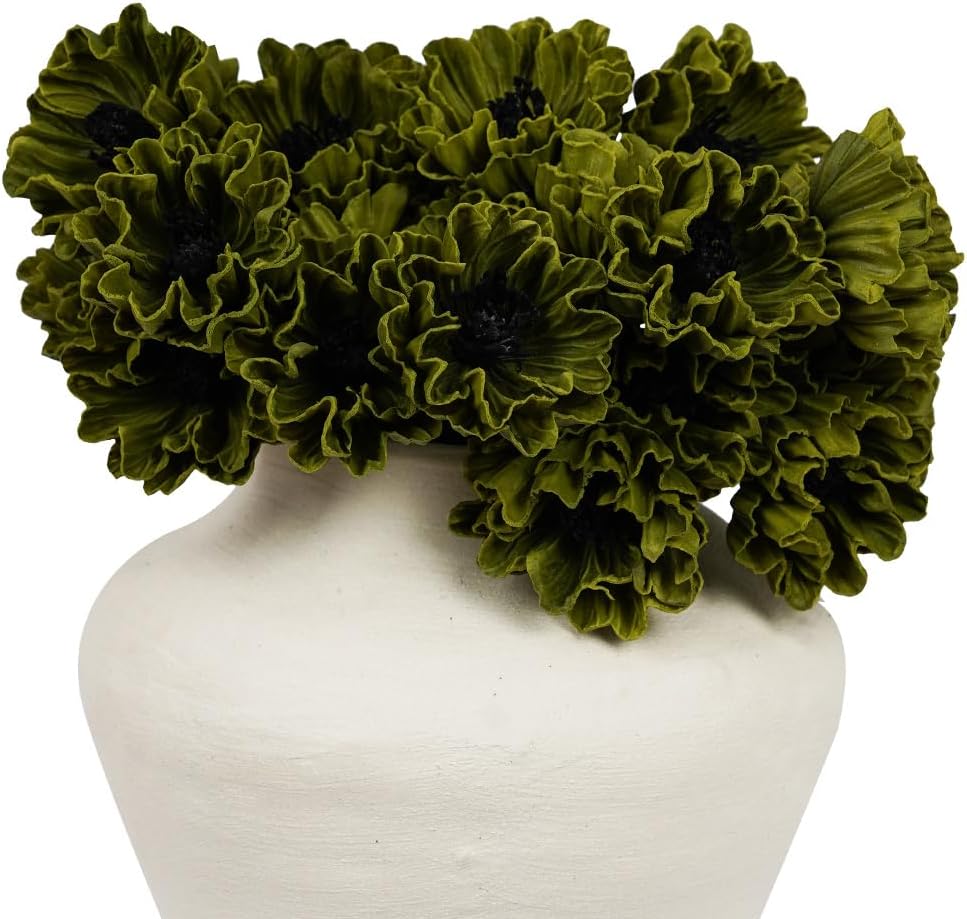 Melorca&Guilla Artificial Flowers,24Pcs 13.5inch Green Poppy Fake Flowers,Real Touch Faux Flowers, Spring Décor Fake Silk Flowers for Wedding Kitchen Shop Office Home Décor (24, Green Cornpoppy)