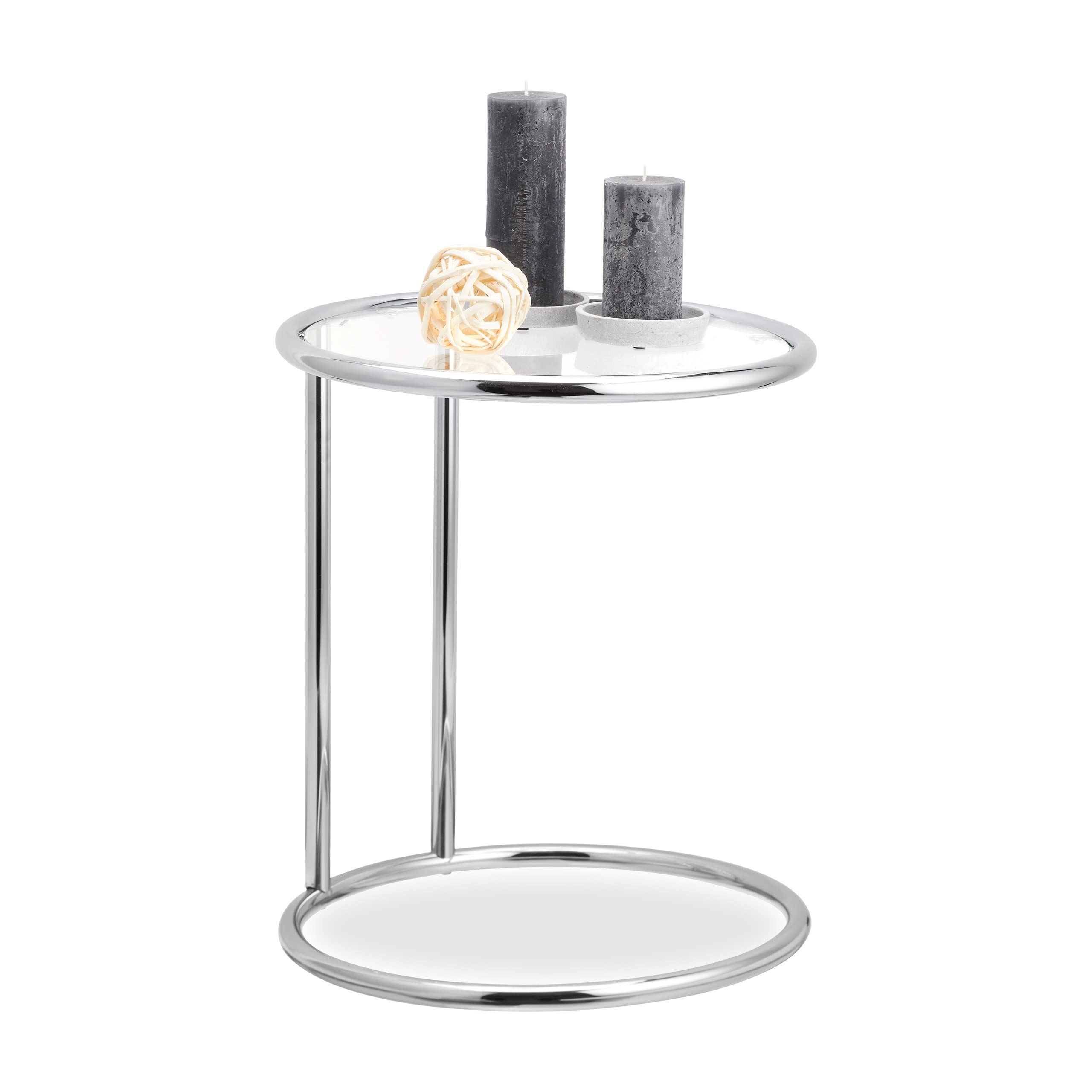 Relaxdays Tavolino Rotondo, Struttura in Metallo, Ripiano in Vetro, Tavolo Basso Salotto, Decorativo, Design, HxD 53 x 45 cm, Argento