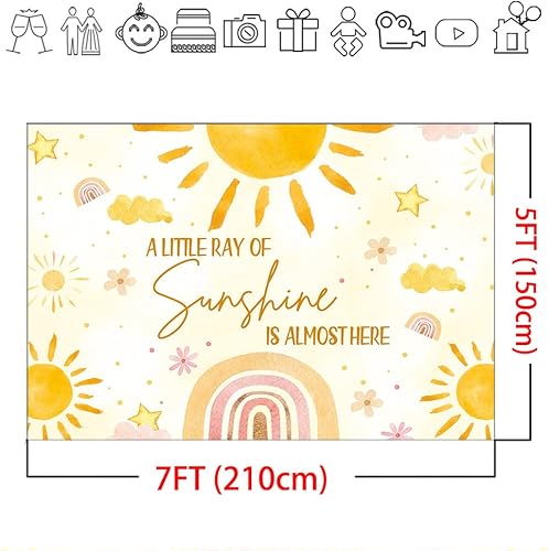 Miniatura 5 de Mocsicka Fondo de fiesta de baby shower con temática de sol de 7 x 5 pies, decoración de fiesta de baby shower, telón de fondo de fiesta de pequeño