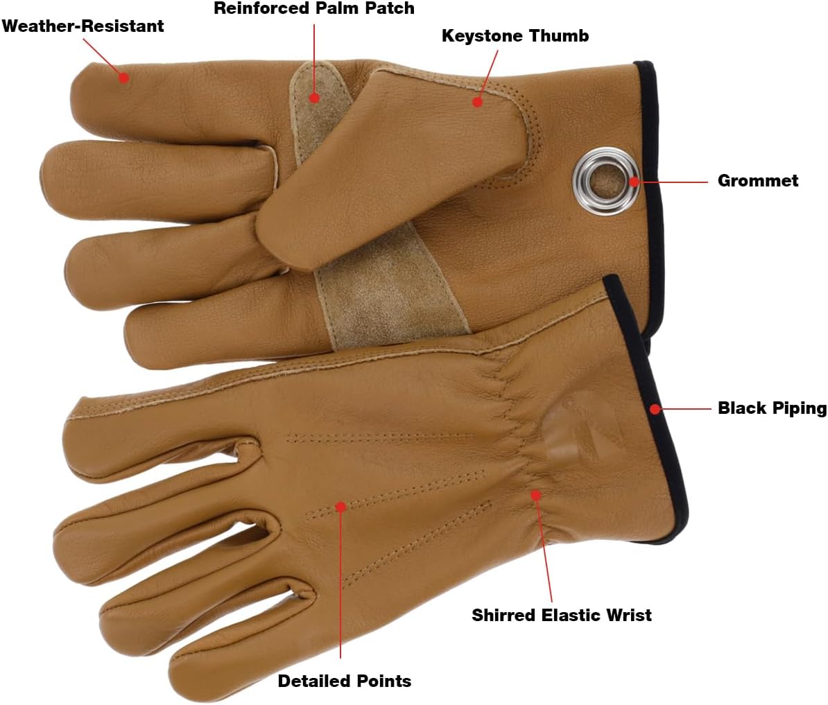 Cummins Full Leather Gloves for Men Fencer Work Leather Palm Gloves for Truck Driving Gardening Outdoor Work - Large