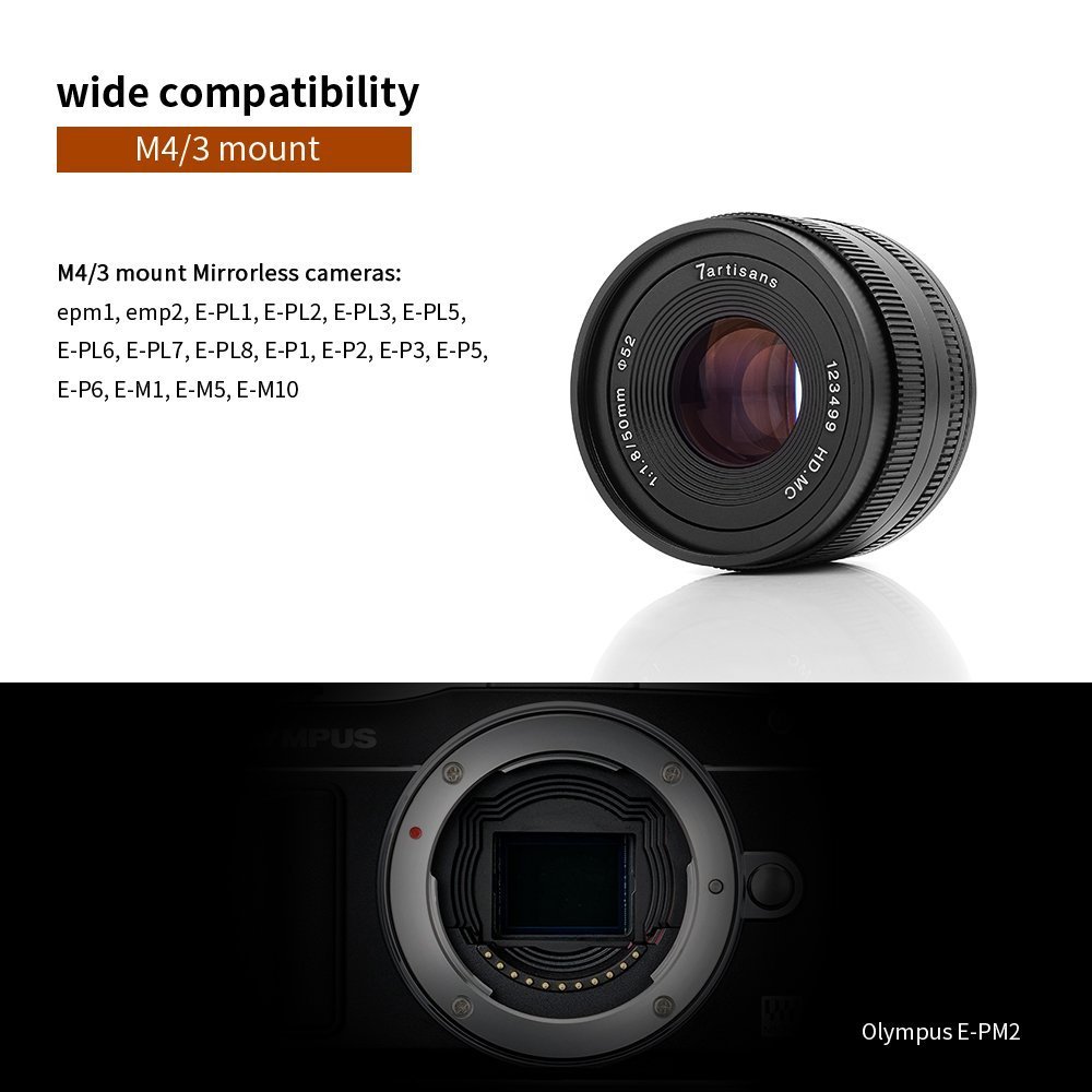 7artisans 50 mm f1.8 micro 3/4 manuale obiettivo fisso per micro quattro terzi telecamere come EMP1 EMP2 E-PL1 E-PL2 E-PL3 E-PL5 E-PL6 E-PL7 e-pl8 e-p6 E-P1 E-P2 E-P3 E-P5 E-M1 E-M5 E-M10 pen-f