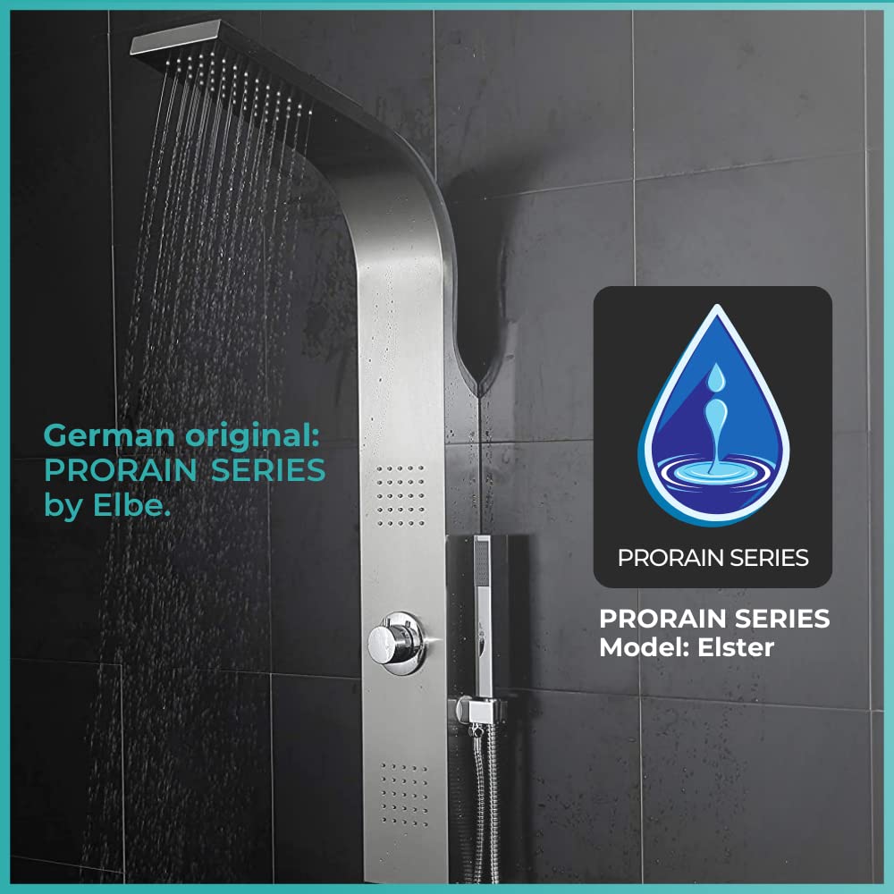 Elbe® Panel prysznicowy bez baterii z 3 funkcjami, system prysznicowy ze stali nierdzewnej 304 szczotkowanej, z 2 x dyszami masującymi, deszczownicą i główką prysznicową