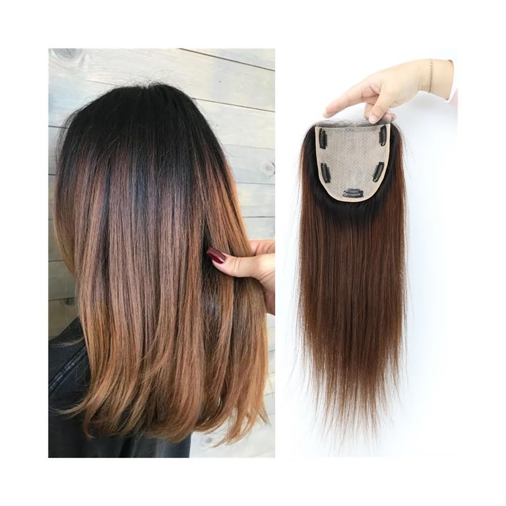 Ombre brązowy jedwabny top włosów Remy włosy top jedwabny top z przodu koronka z przodu naturalna linia włosów z klipsami ozdoba do włosów dla kobiet(20 INCH)