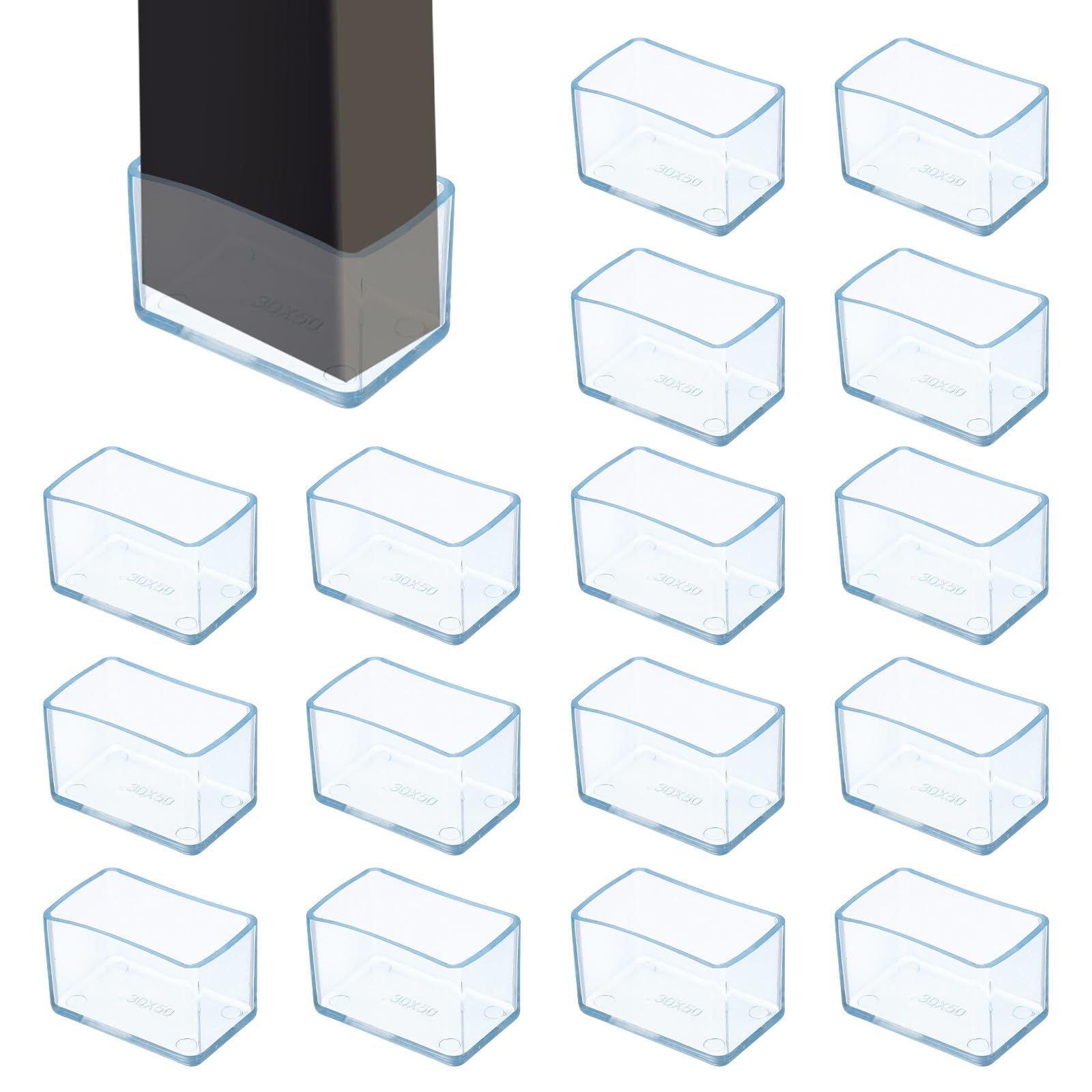 sourcing map 16Pcs Chair Leg Floor Protectors, 2 x 1.2 Inch Clear Chair Leg Caps, Rectangular Transparent Furniture Foot Covers Non-Slip Anti-Scratch for Floor, Hardwood, Tile Protection