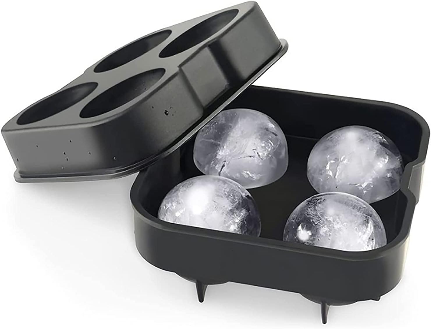 Sampton ice Trays for Freezer Whiskey Ice Cube Silicone Ball Maker Mold Sphere Mould 6 Holes New Ice Balls Party Brick Round Tray Bar Tool ice for Whiskey-Silicone-Black Color