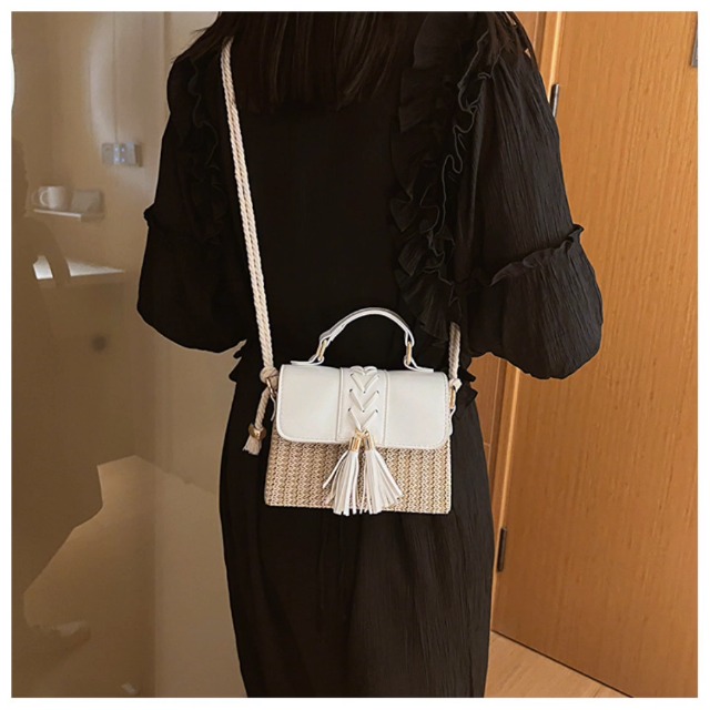 Bolso bandolera de paja tejido miniatura 6