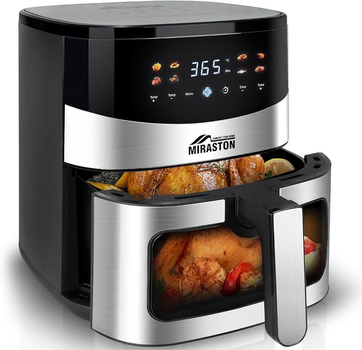 6.5QT Smart Digital Air Fryer, Visual Window, 8 Presets Recipes for Fast Easy Meal, Snack, Dessert, Main Dish, Square Basket Dishwasher-Safe, for 3-5 People, Kitchen Dorm Office Apartment