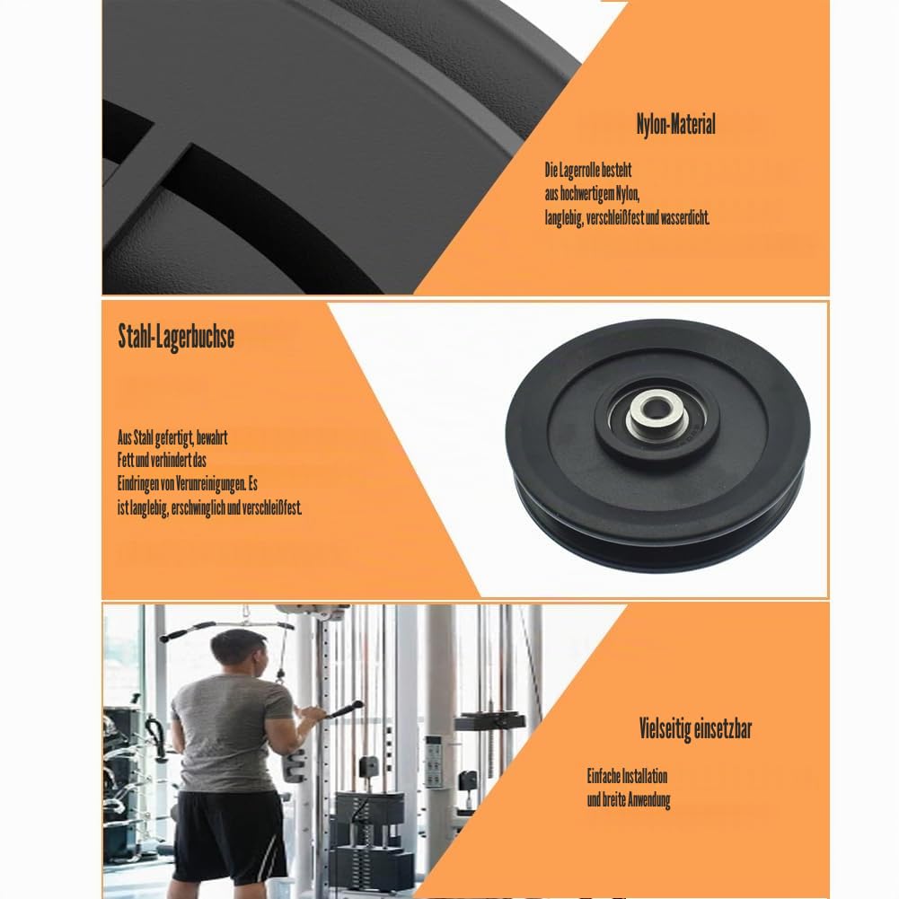 8 Stück 115mm Seilrolle Umlenkrolle, Universallager Riemenscheibe, Fitness-Zubehör Seilrollen, Nylon Umlenkrolle, Block Umlenkrollen, Drahtseilrolle für Gym Fitnessgeräte, Kabelmaschine, Garagentor
