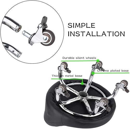 Miniatura 4 de OBMMIRAO Taburete bajo con ruedas, taburete rodante bajo con ruedas, taburete rodante negro con cojín, taburete de pedicura (negro estilo C)