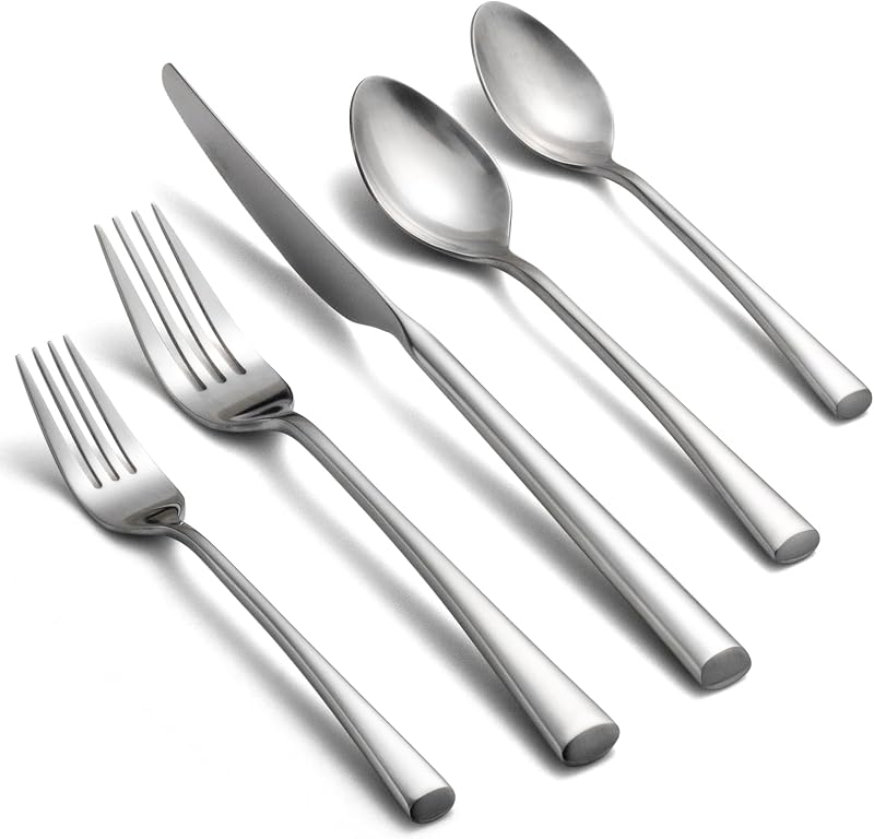 Alata Bailey 20-Piece Forged Stainless Steel Flatware Set Cutlery Set,Service for 4,Matte Satin Finish,Dishwasher Safe…
