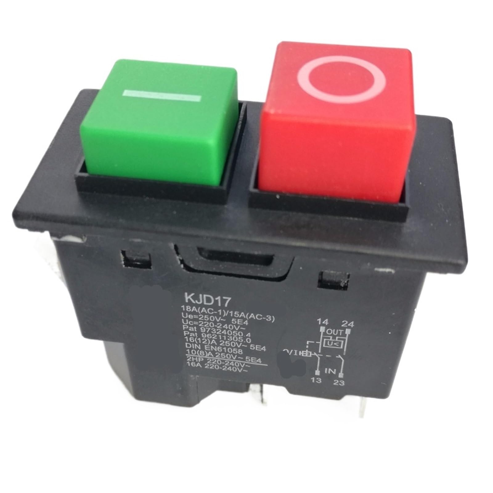 1 unidad de interruptor de seguridad electromagnético de 4 pines, 220-240 V, 16 A, con pulsador, for maquinaria de jardín y herramientas eléctricas KJD17