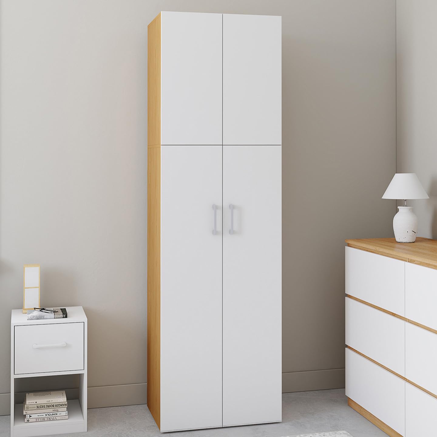 IDMarket - JULIANA armadio a 2 ante bianco e legno 50 cm armadio con ripiano