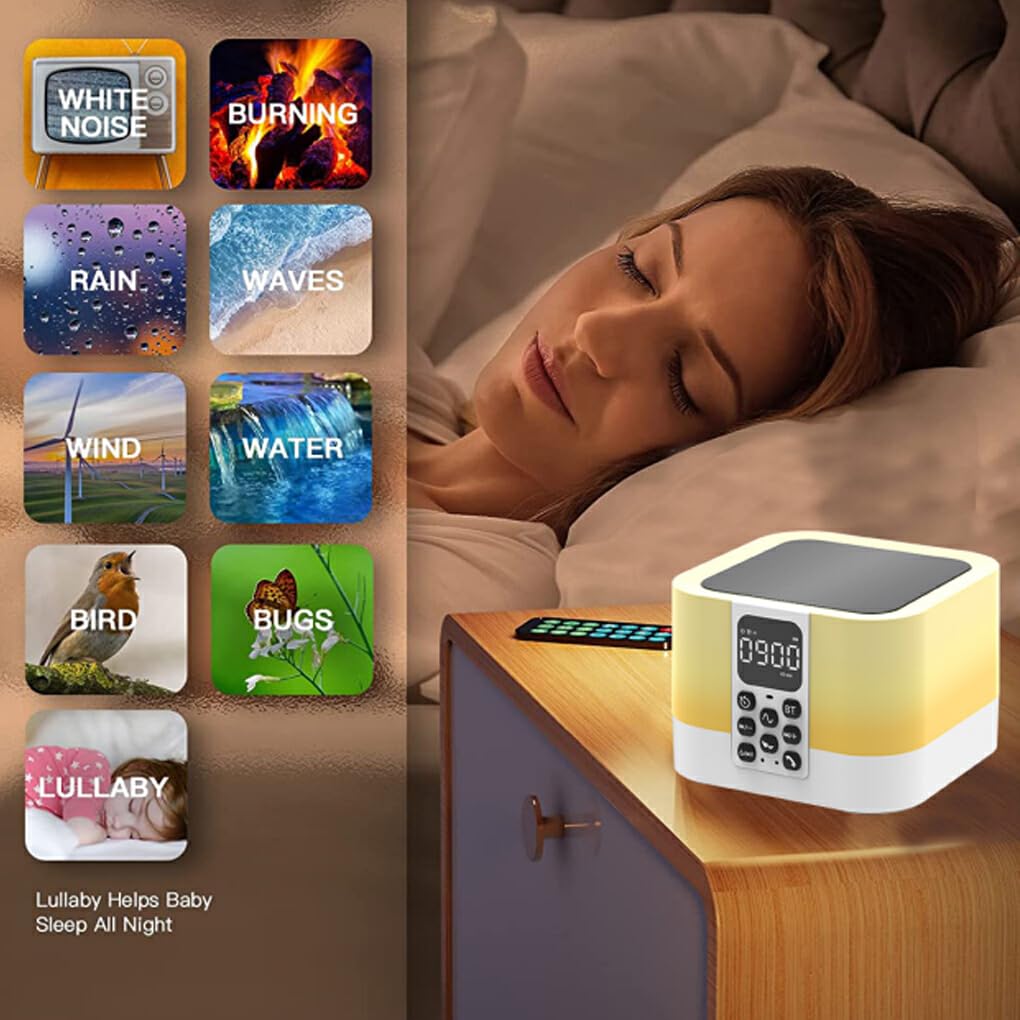 Máquina de Sonido estéreo Hi-Fi para bebés, 30 Temporizador de sueño Relajante, lámpara de mesita de Noche táctil Sensible, luz Nocturna para Dormir y Adultos