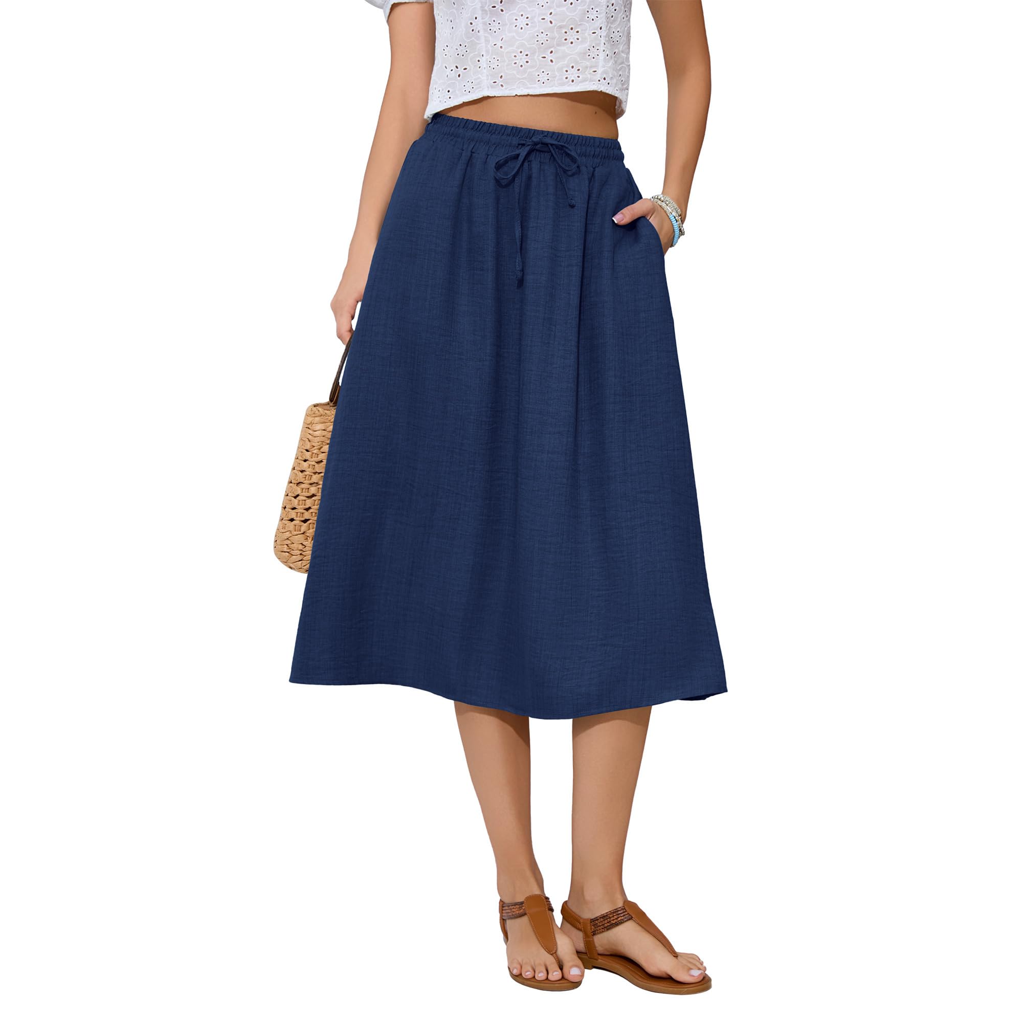 Witsmile Women's Summer Boho High Waist Pleated Flowy Midi Skirt
