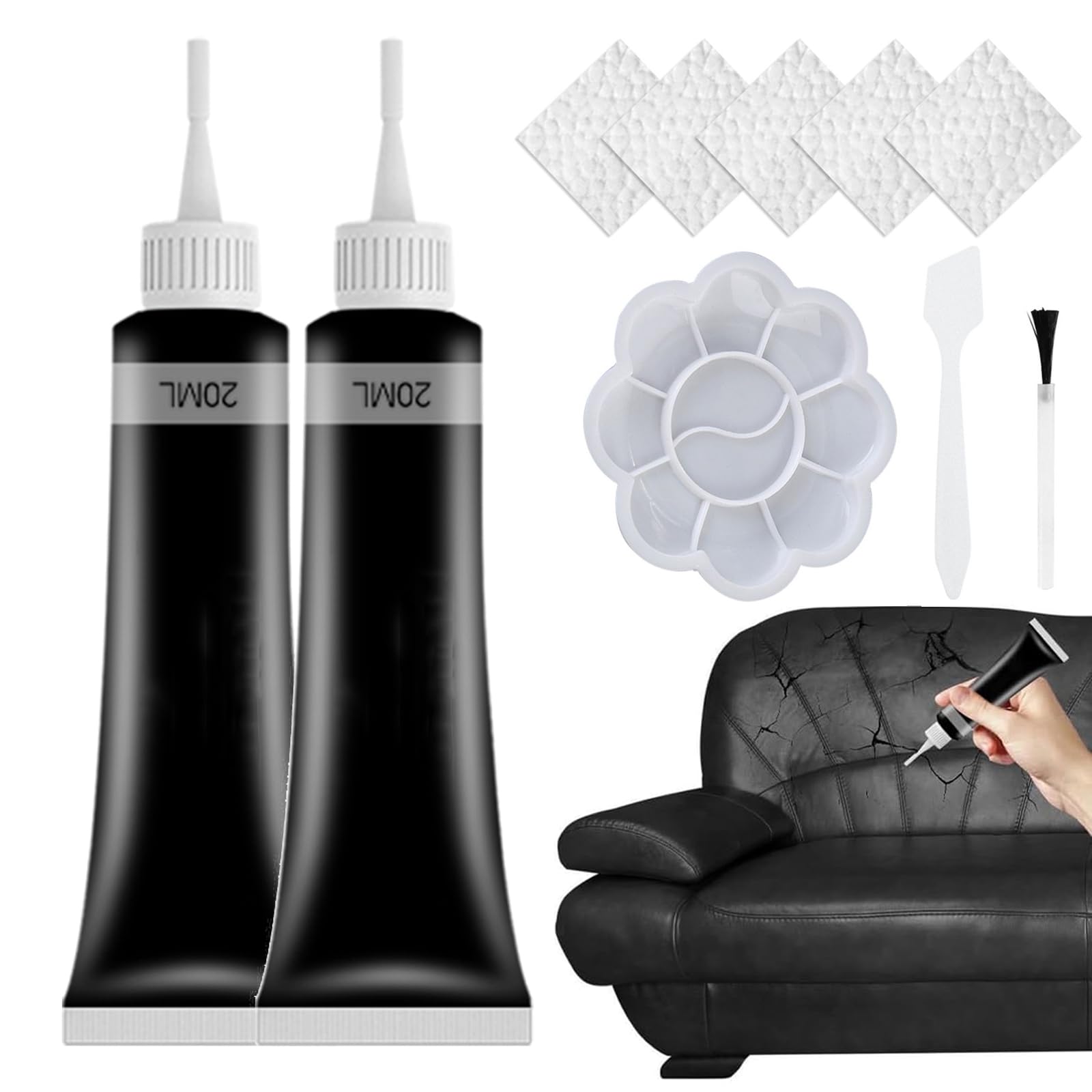 BIXMK2pcs Advanced Leather Repair Gel, 2024 New Leather Repair Kit for Car Seat Vinyl Repair Kit, Leather Repair Kit for Car Seat Multifunctional Couch and Jacket Repair Kit (Black)