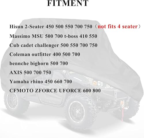 Miniatura 3 de Chikia Hisun - Cubierta impermeable para UTV, accesorios Hisun 450 500 550 700 750 Massimo MSU, Axis, Coleman UT, Cub Cadet, CFMOTO ZFORCE CFORCE