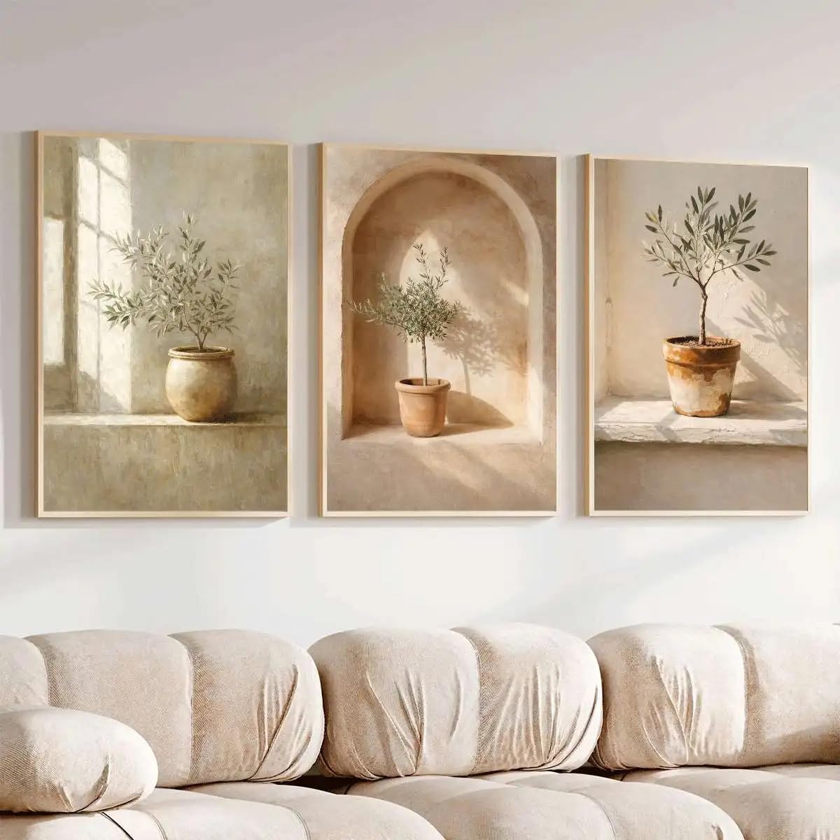 GOSRD Boho Style Plant Print Poster Sunlight Potted Plants Wall Art Retro Decoration Canvas Paintings For Room Decor(40x55cm-3Pcs)