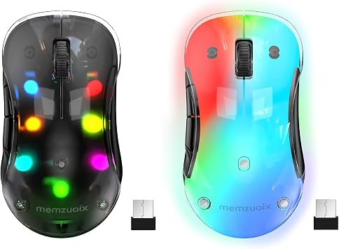 Memzuoix 2.4G Wireless Mouse - 2 Pack LED Rechargeable, White & Black for Laptop, Desktop, PC & MacBook
