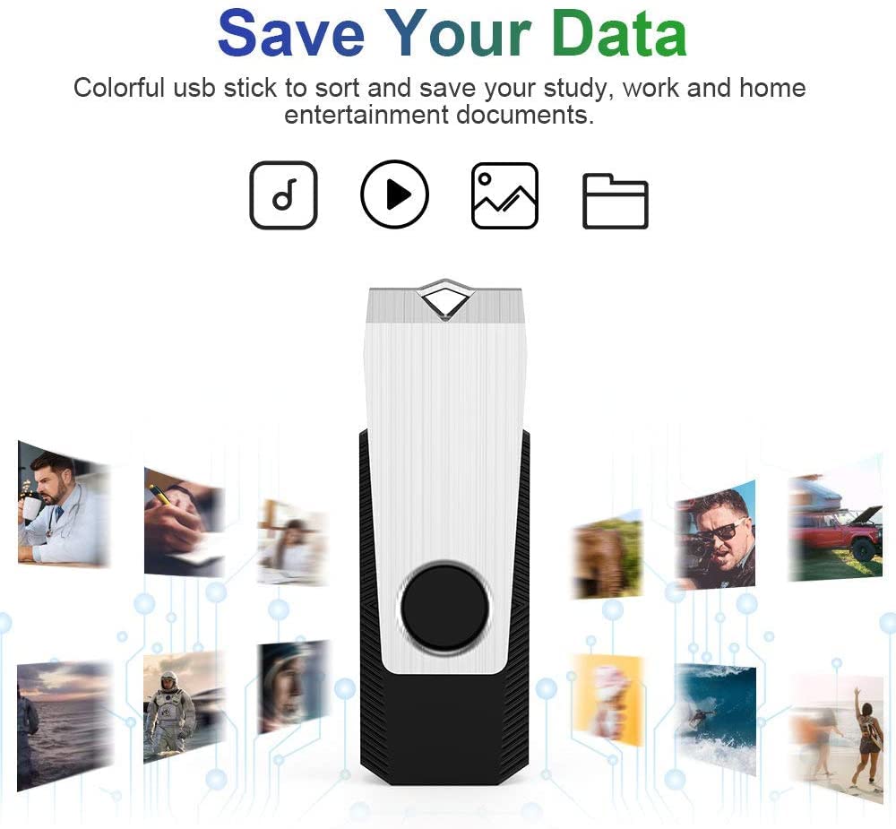 KEXIN 128GB Chiavetta USB 5 Pezzi Rotazione a 360 ° Pen Drive USB Flash Drive Unità Flash USB 2.0 Pennetta Thumb Drive Memoria Stick con Luce LED (128 Giga, Rosso, Verde, Nero, Blu, Arancione)