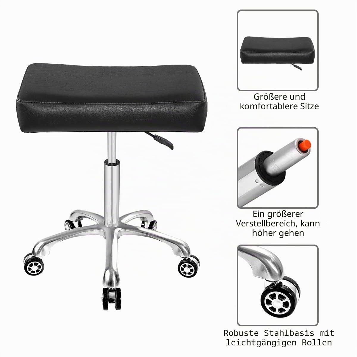 Antlu Hocker Mit Rollen Rollhocker Höhenverstellbar Drehstuhl Drehhocker Arbeitshocker Bürohocker Sitzhocker Kücheocker (Schwarz)