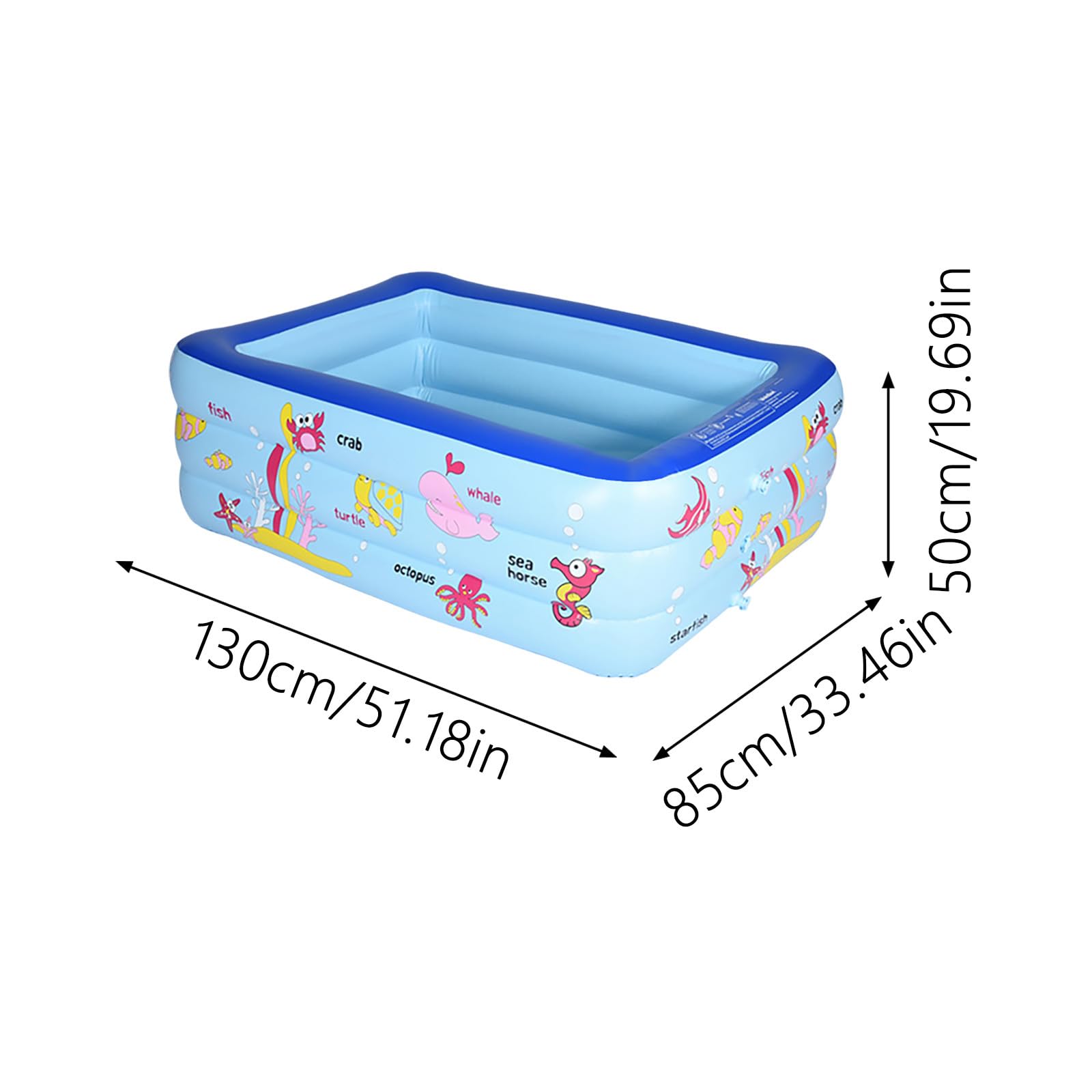 Piscine gonflable de grande capacité, portable, carrée, pour temps chaud, idéale pour jardin, terrasse, fête, parc aquatique (bleu ciel, 130 x 85 x 55 cm)