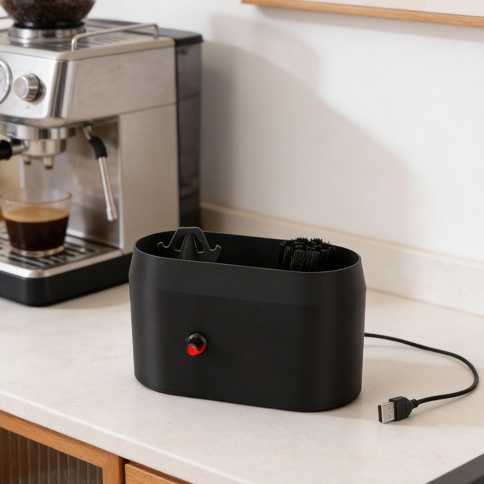 Haofy Limpiador de Portafiltro de café, Cepillo de Limpieza y Raspador con Mango para Alimentado por USB para Máquinas de café Expreso, 7,5x4,3x4,3 Pulgadas