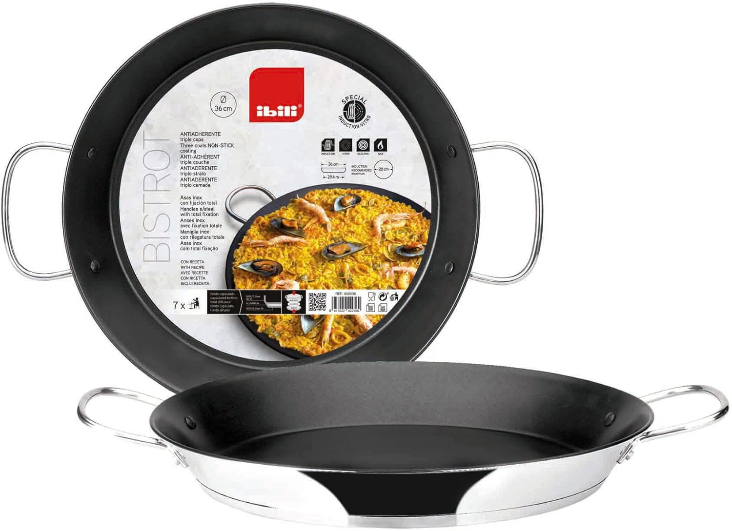 IBILI Bistrot Paella Pan, 32 cm, Stainless Steel, NonStick, 5 Servings