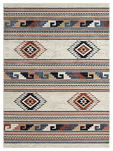 Abani Multicolor Southwestern Design Area Rug - Non-Shed Orange, Grey & Beige 7'9" X 10'2" (8X10) Tribal Pattern Dining Room Carpet Rugs #TOP1