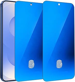2 Pack Anti-Blue Privacy Tempered Glass for Samsung Galaxy S25 Edge / S26 Plus Anti-Spy Screen Protector Film Electroplated Support Finger Unlock Blue 6.7 inch