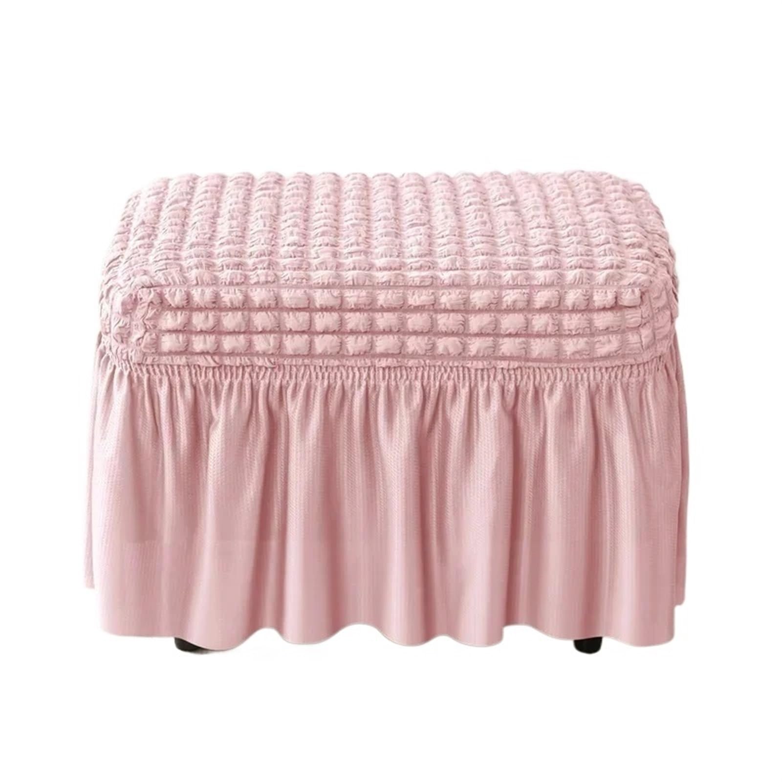 YXINAER Foot Stool Cover Plaid Ottoman Cover with Skirt Stretch Solid Color(B10 Footstool Cover)