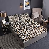  NOADREAM Sábana Bajera Ajustable Leopardo Natural con Funda De Almohadas Hermoso Leopardo Perla Leopardo Marrón Y Beige Juego De Ropa De Cama Sábana 3 PCS (F,Individual:90x200x35cm)